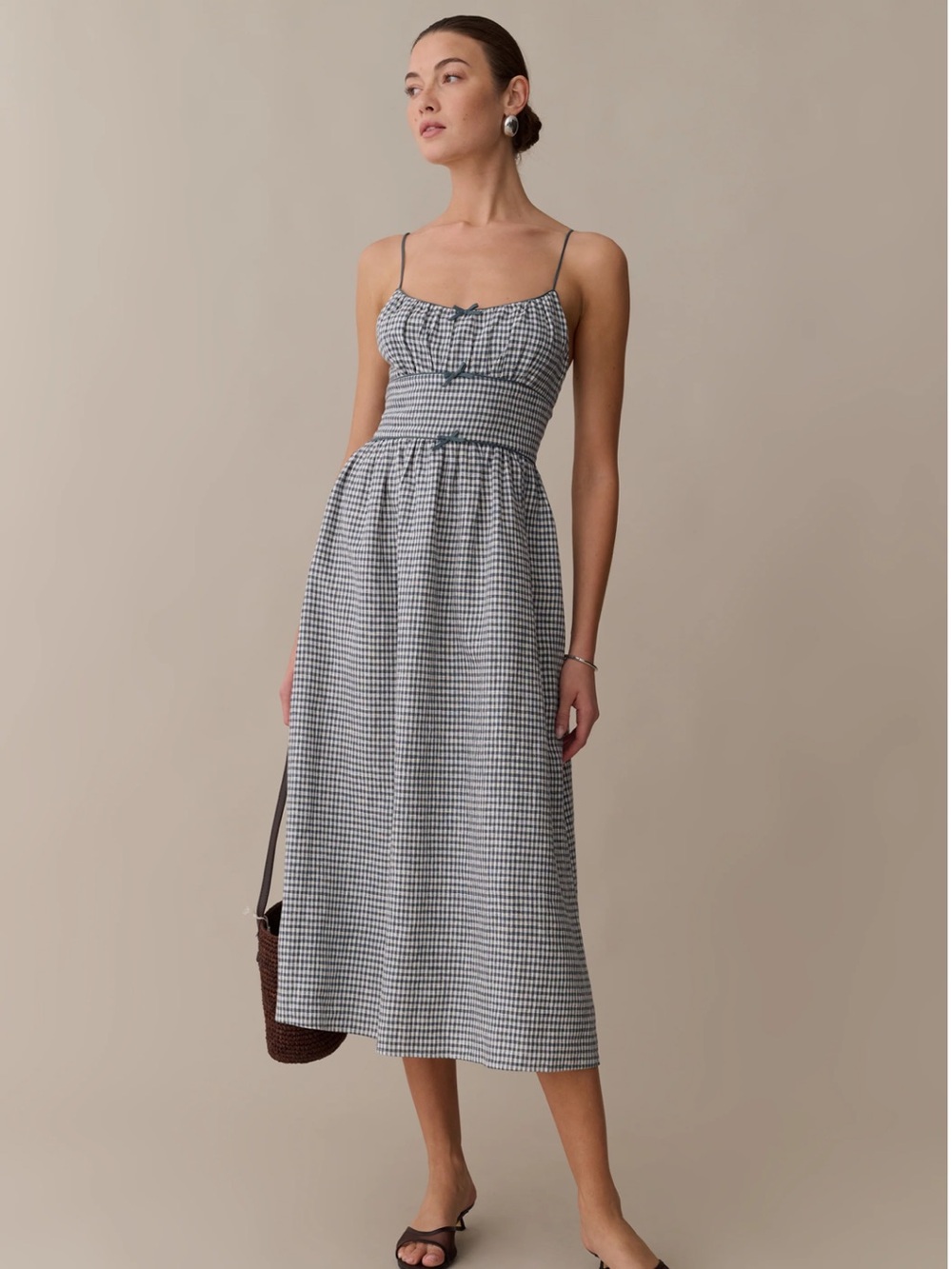 Few Moda Kourt Gingham Smocked Maxi Linen Dress in Size M